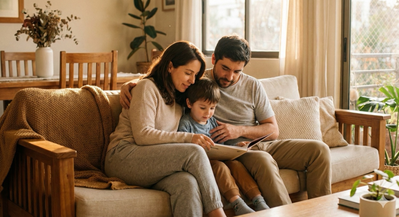 Familia leyendo juntos